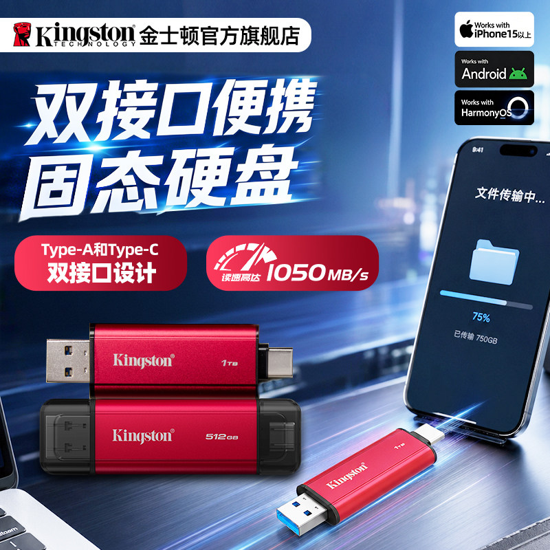 金士顿双接口移动固态硬盘大容量图片
