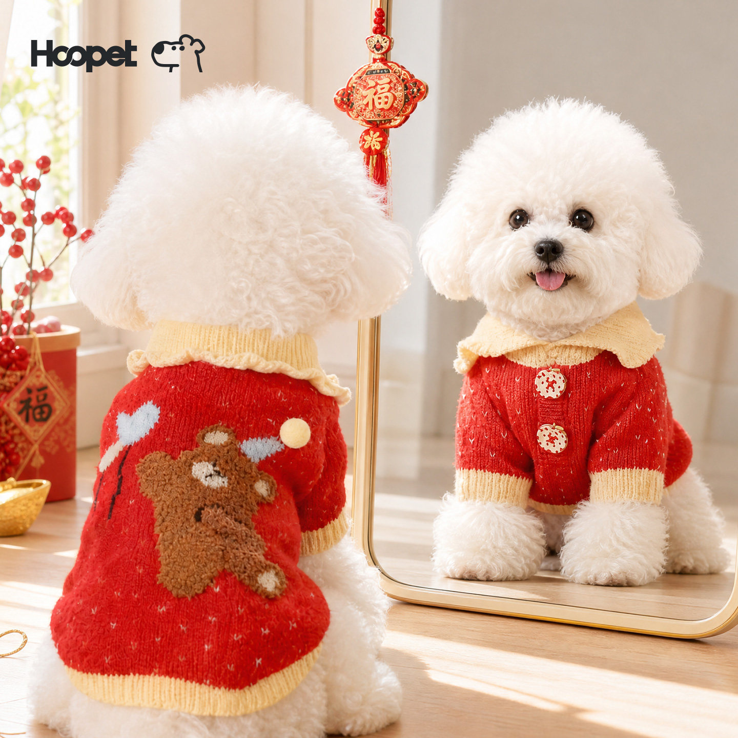 狗狗衣服冬装秋冬天猫咪小狗比熊泰迪小型犬宠物圣诞新年红色毛衣