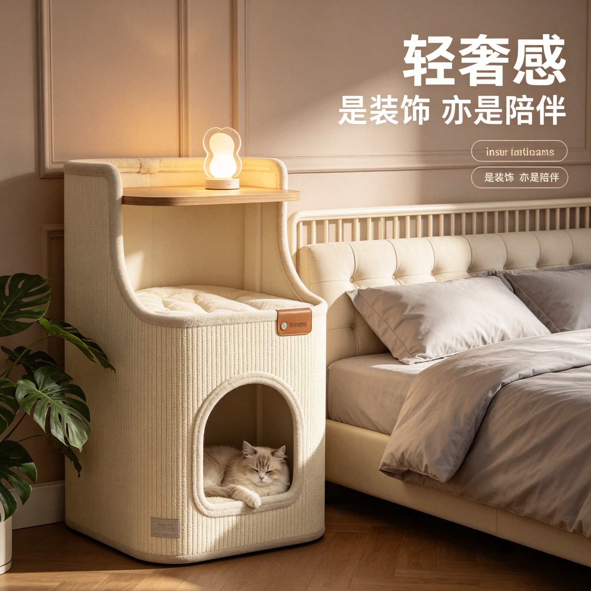 Hoopet猫爬架家用小户型不占地树洞四季通用剑麻桶床头柜猫窝一体