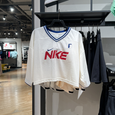 NIKE耐克女装2024夏季新款宽松简约休闲运动V领短袖T恤HF6288-133