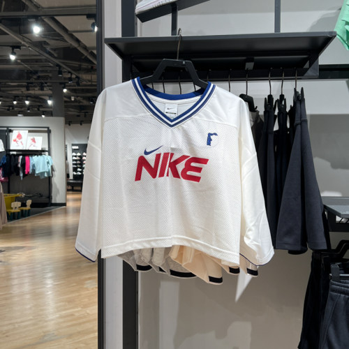 NIKE耐克女装2024夏季新款宽松简约休闲运动V领短袖T恤HF6288-133