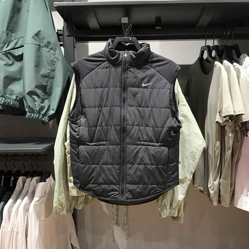 NIKE耐克女装2024冬款保暖宽松跑步休闲运动立领棉马甲FB7538-010