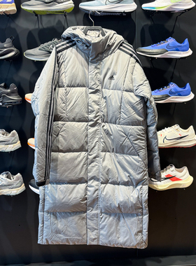 阿迪达斯男款正品2023冬新款宽松防风保暖羽绒连帽长款外套IT8715