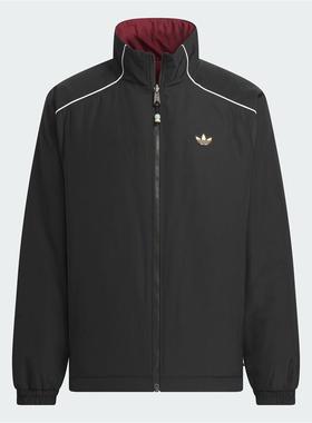 阿迪达斯三叶草男装2025新年款双面穿立领运动休闲棉服外套KA0821