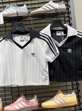 阿迪达斯三叶草女装2025夏运动休闲经典修身短款T恤JD2606 JD2608