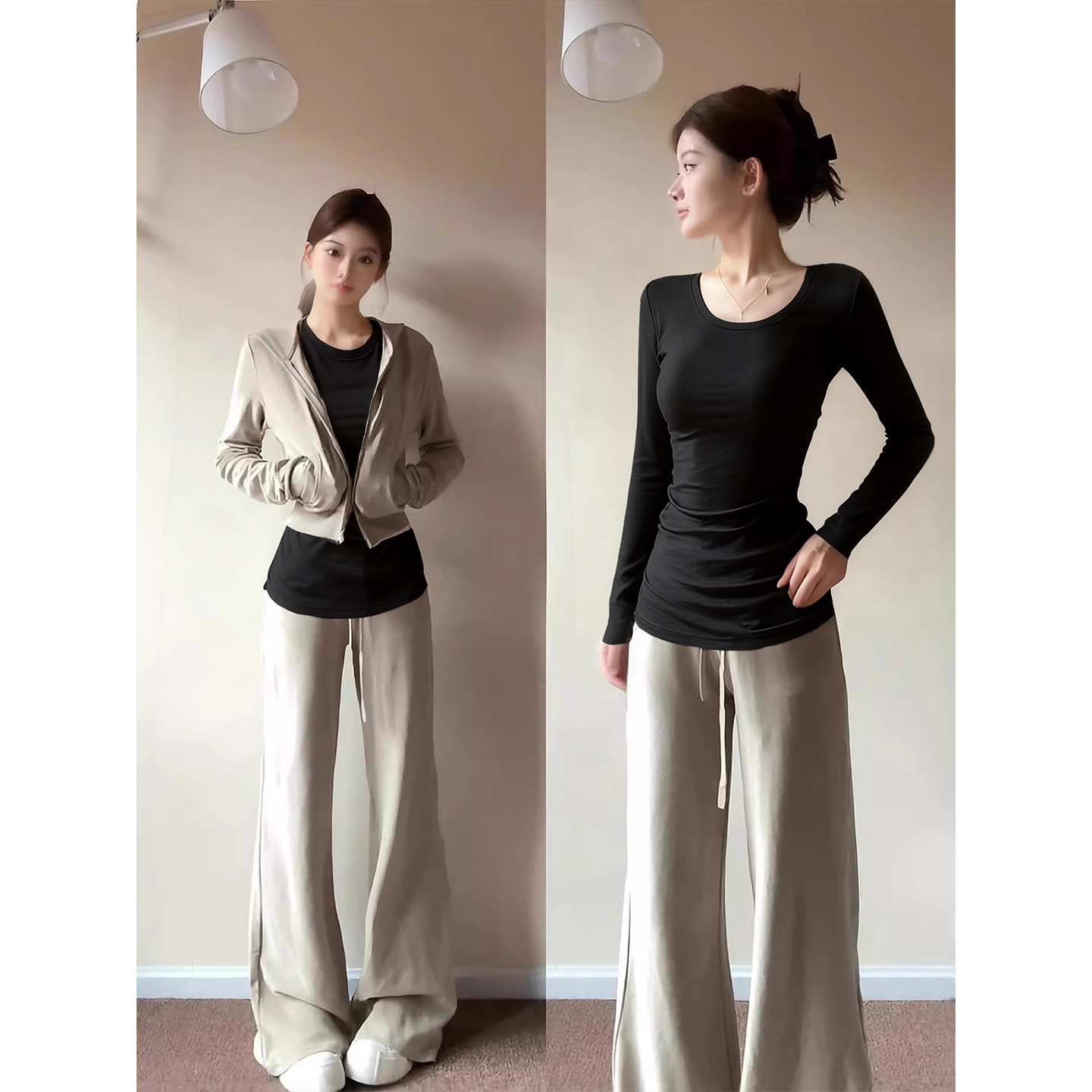 黑色内搭上衣修身中长款加长打底衫紧身长袖t恤早秋chic韩系穿搭