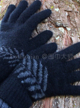 新西兰产possum袋貂绒羊毛弹性银蕨提花针织手套黑色男女冬季厚款