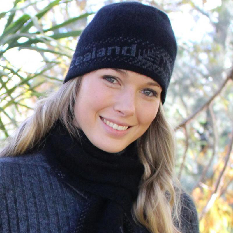 新西兰 possum羊毛 英伦风黑色银蕨冬季保暖针织毛线帽子男女