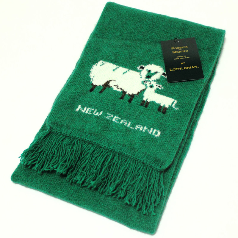 新西兰翡翠绿色双面羊毛针织围巾