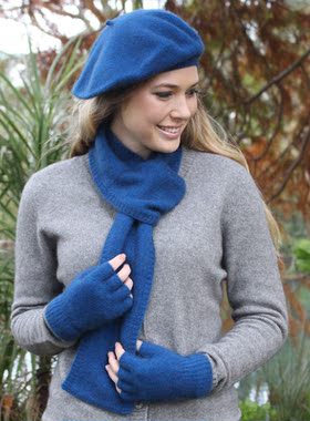 新西兰 possum袋貂绒 羊毛 优雅复古艺术家 女士纯色针织贝雷帽子