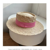 草帽法式 拉菲草手工编织海边平顶礼帽女夏平沿草帽沙滩度假防晒帽