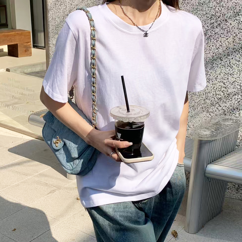 白色t恤女夏宽松短袖2025新款大码体恤胖mm打底衣小个子休闲上衣