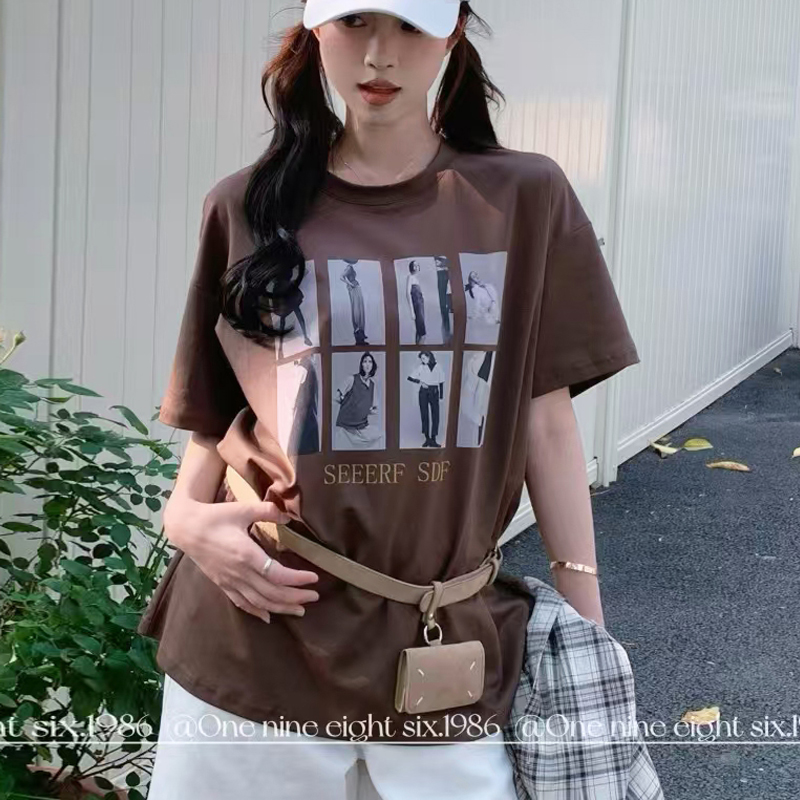 t恤女夏宽松短袖印花上衣