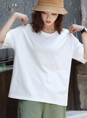 白色t恤女夏宽松纯棉短袖2026新款大码体恤衫短款中半袖打底上衣