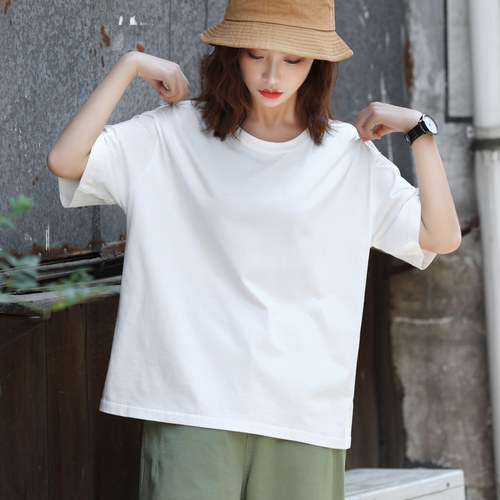 白色t恤短袖休闲宽松纯色纯棉女