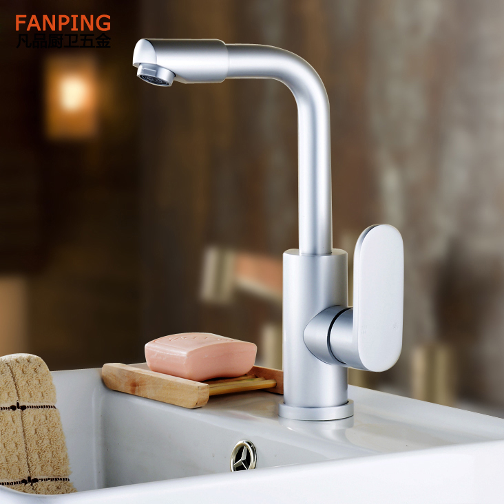 太空铝洗手台盆旋转冷热水龙头