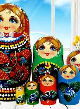 手绘俄罗斯风格套娃7层纯正手工品玩具椴木创意礼物包邮摆件00018