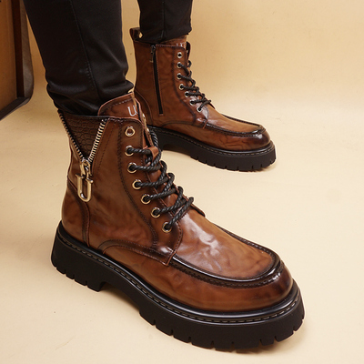 中帮短靴男士潮流真皮透气马丁靴