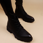 潮流马丁机车靴厚底靴高帮鞋 冬季 男士 短靴男 皮靴韩版 尖头皮靴子