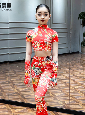 魅尔舞服M401041儿童拉丁舞训练习表演出套装少儿拉丁东北大红花