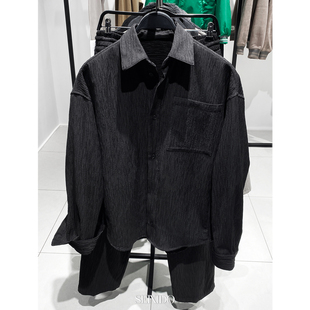 男装 新品 简约凸饰宽松翻领长袖 衬衫 800 柜429 外套男7380800 春季