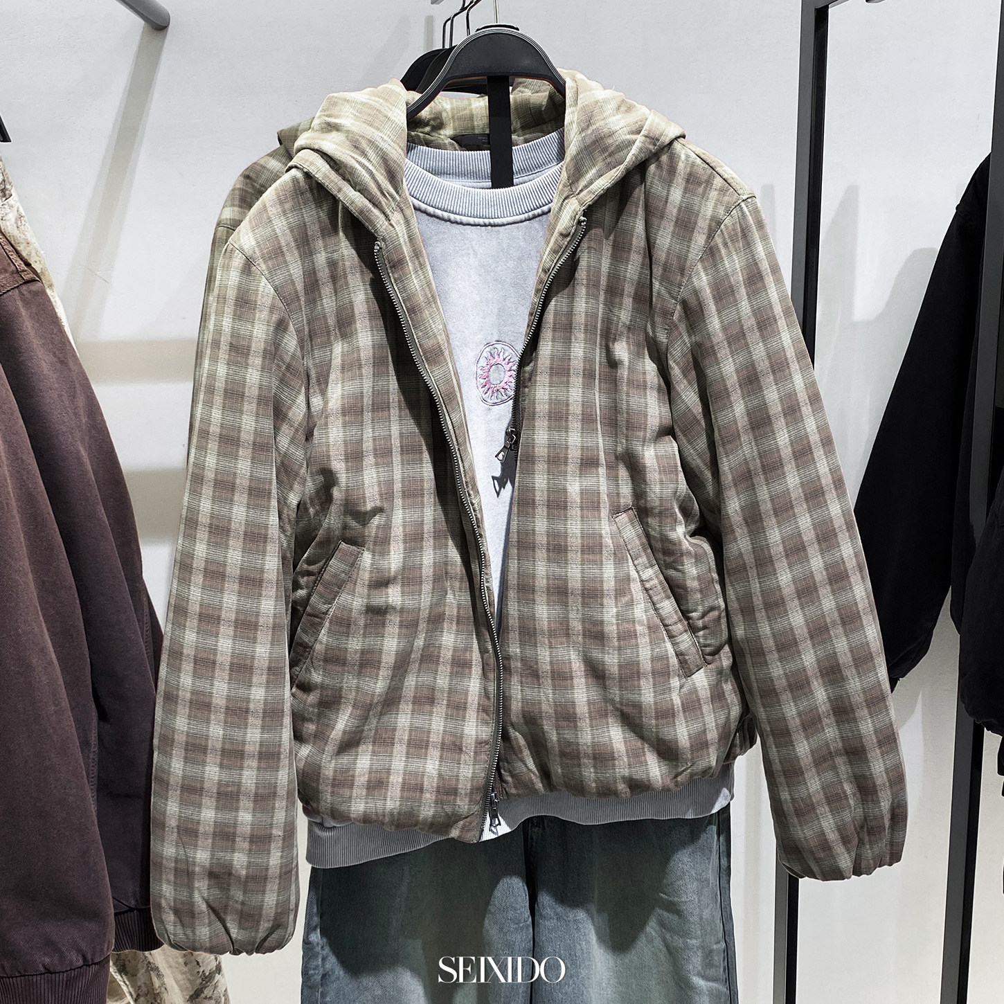 柜549！秋冬款男装学院风格纹夹棉连帽休闲宽松夹克外套 8281/460,男装,夹克,淘宝优惠券,粉丝福利购,淘宝优惠卷