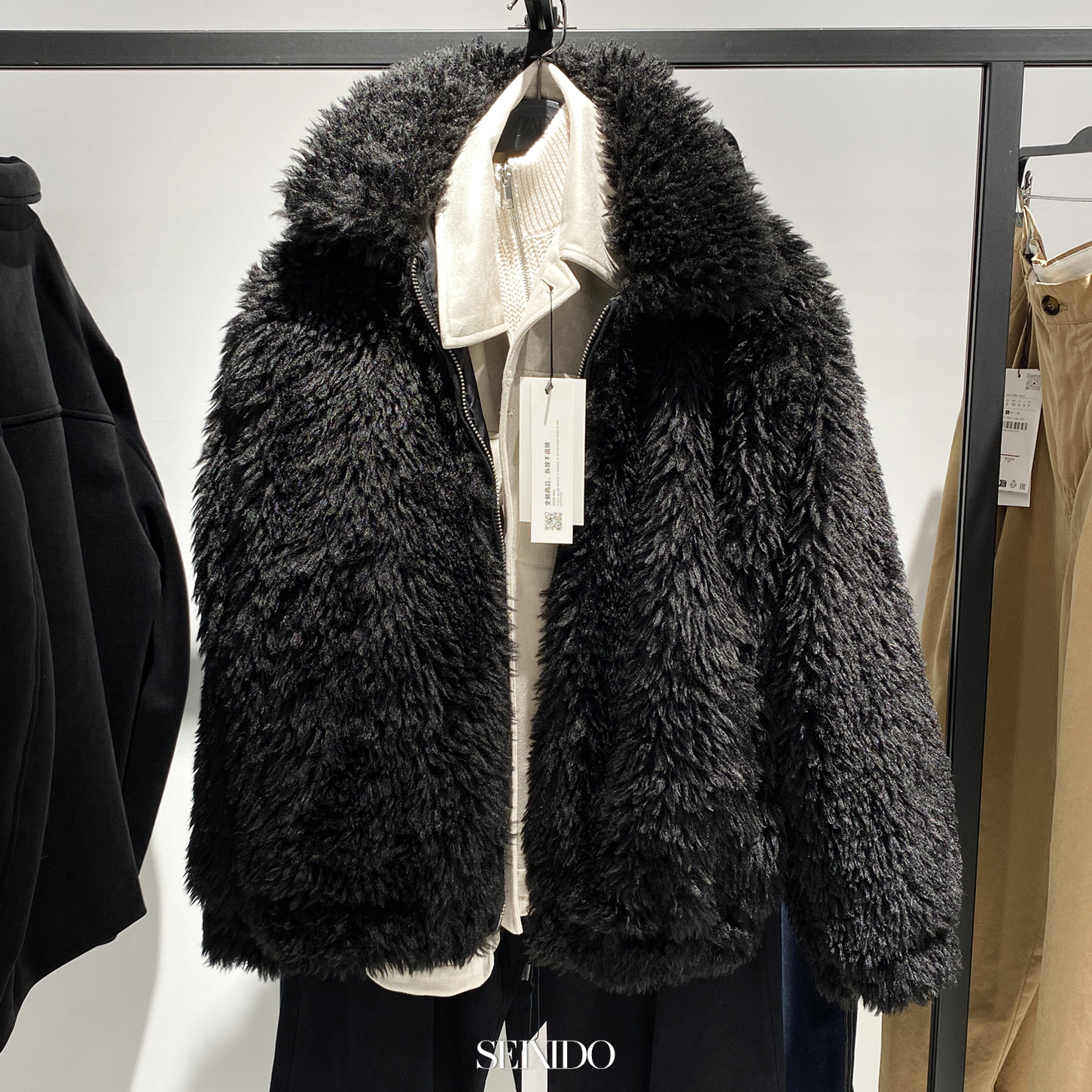 柜899！冬季新品男装欧美仿皮草翻领保暖夹克厚外套潮5854302 800