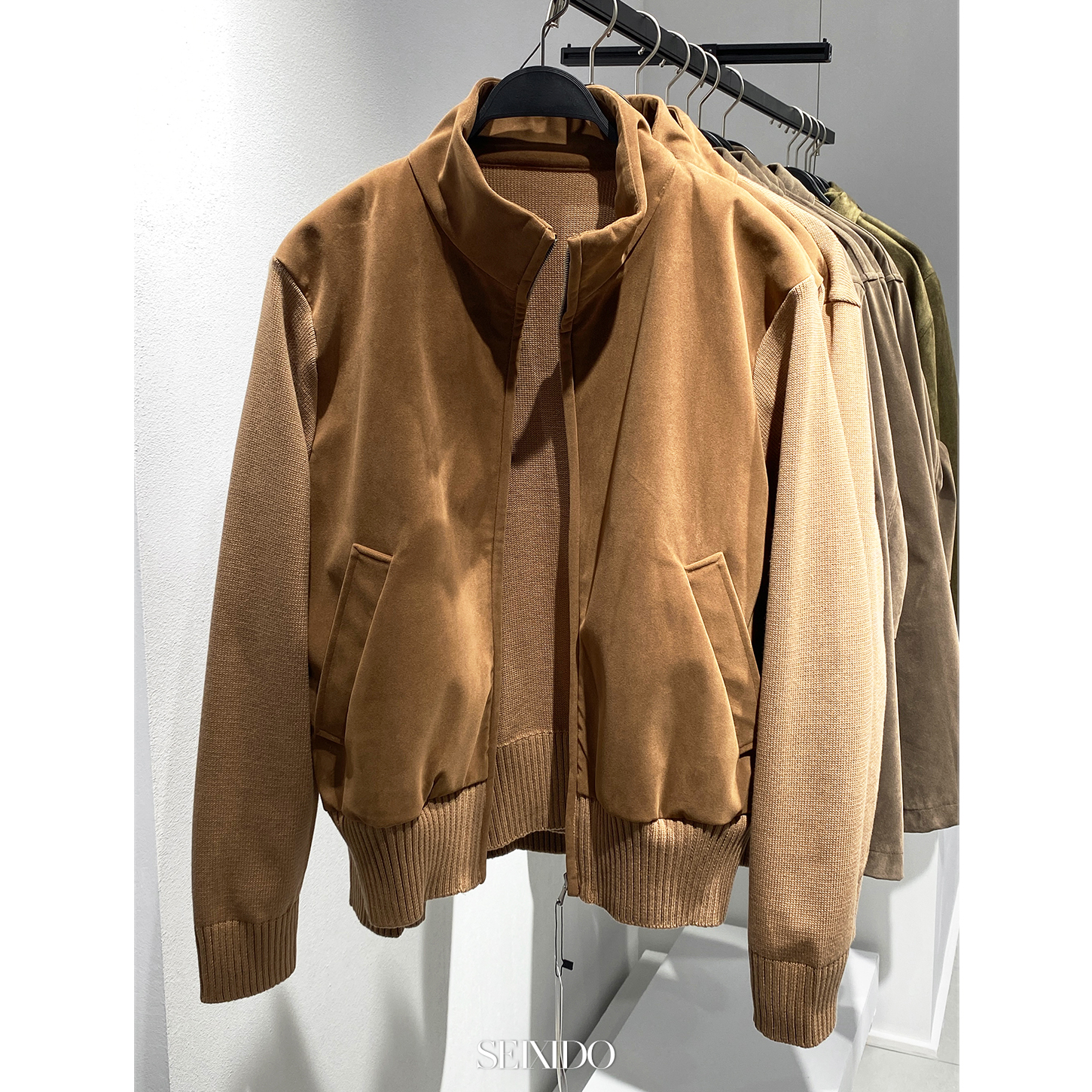 柜699！秋冬新品男装仿皮革针织拼接短款修身夹克外套2521303 751