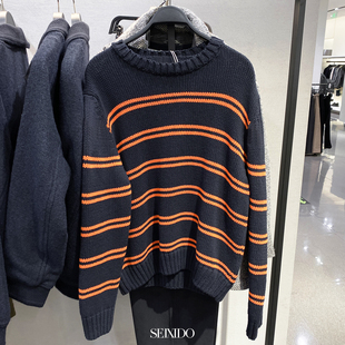 男装 新品 宽松提花条纹圆领长袖 针织衫 401 柜329 毛衣6771305 秋季