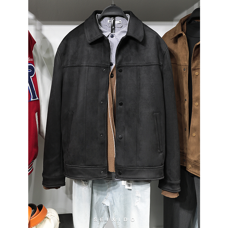 ZA翻领春季新品仿麂皮绒夹克外套