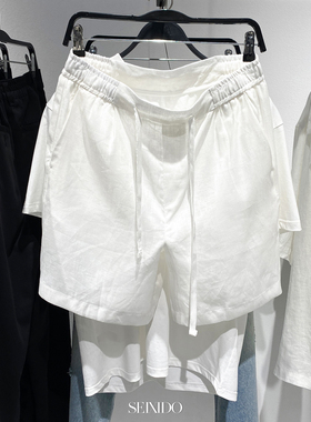 柜329！夏季新品男装松紧腰系带亚麻宽松版型休闲短裤5070903 250