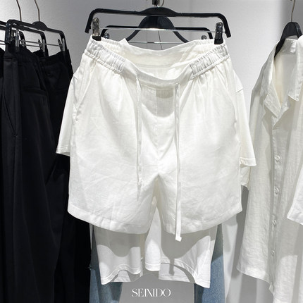 柜329！夏季新品男装松紧腰系带亚麻宽松版型休闲短裤5070903 250