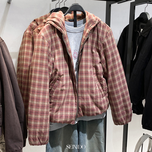 棉质宽松连帽夹克8281460 男装 609格纹夹棉外套男 秋冬新款 柜549