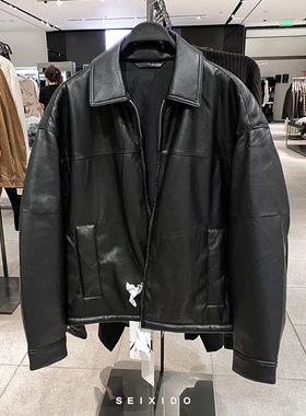 柜529！秋冬新品男装翻领仿皮棉服8281322宽松夹克皮外套8281/322