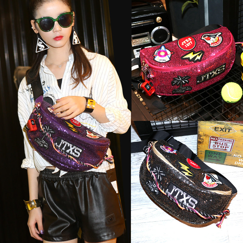 JTXS Casual breasts 2018 new pattern personality Korean Edition Mini Bag One shoulder Versatile Messenger Sequins Waist packin the Leather/Lady bags/Men's bag, Ms. bags  category - from Buy2taobao.com to provide professional Taobao agent buy service