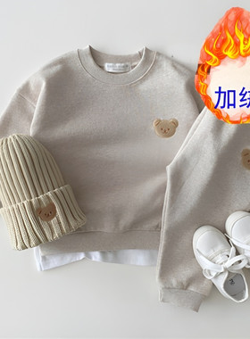 儿童春秋冬季卡通加绒卫衣裤套装