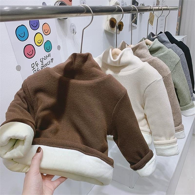 儿童冬季新款加棉加厚打底长袖男女童宝宝过冬中领加厚保暖上衣