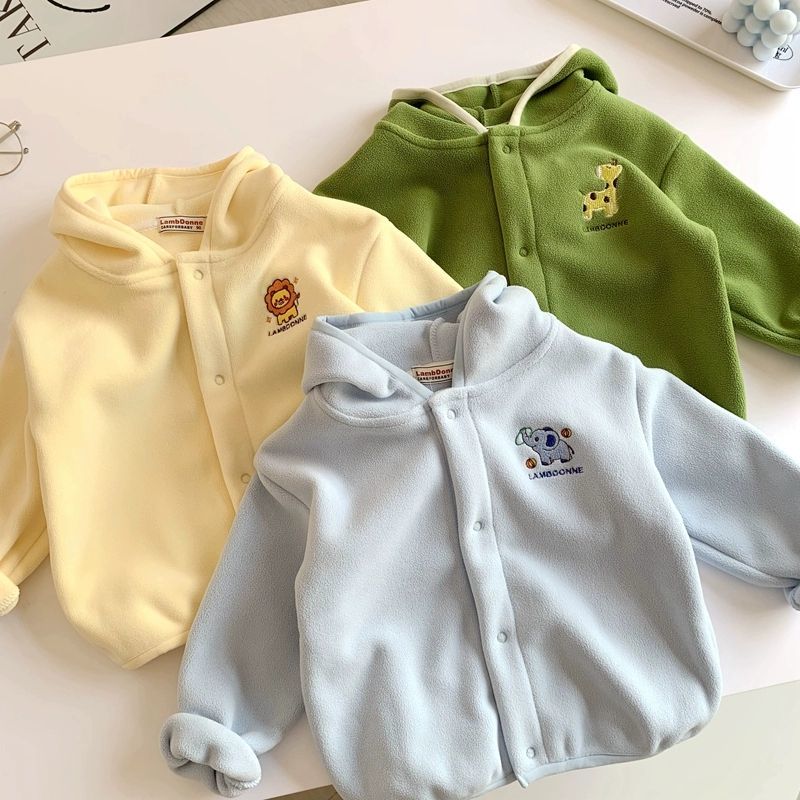 儿童秋冬季新款奥利1绒保暖外套男女童宝宝加绒洋气连帽上衣冬装