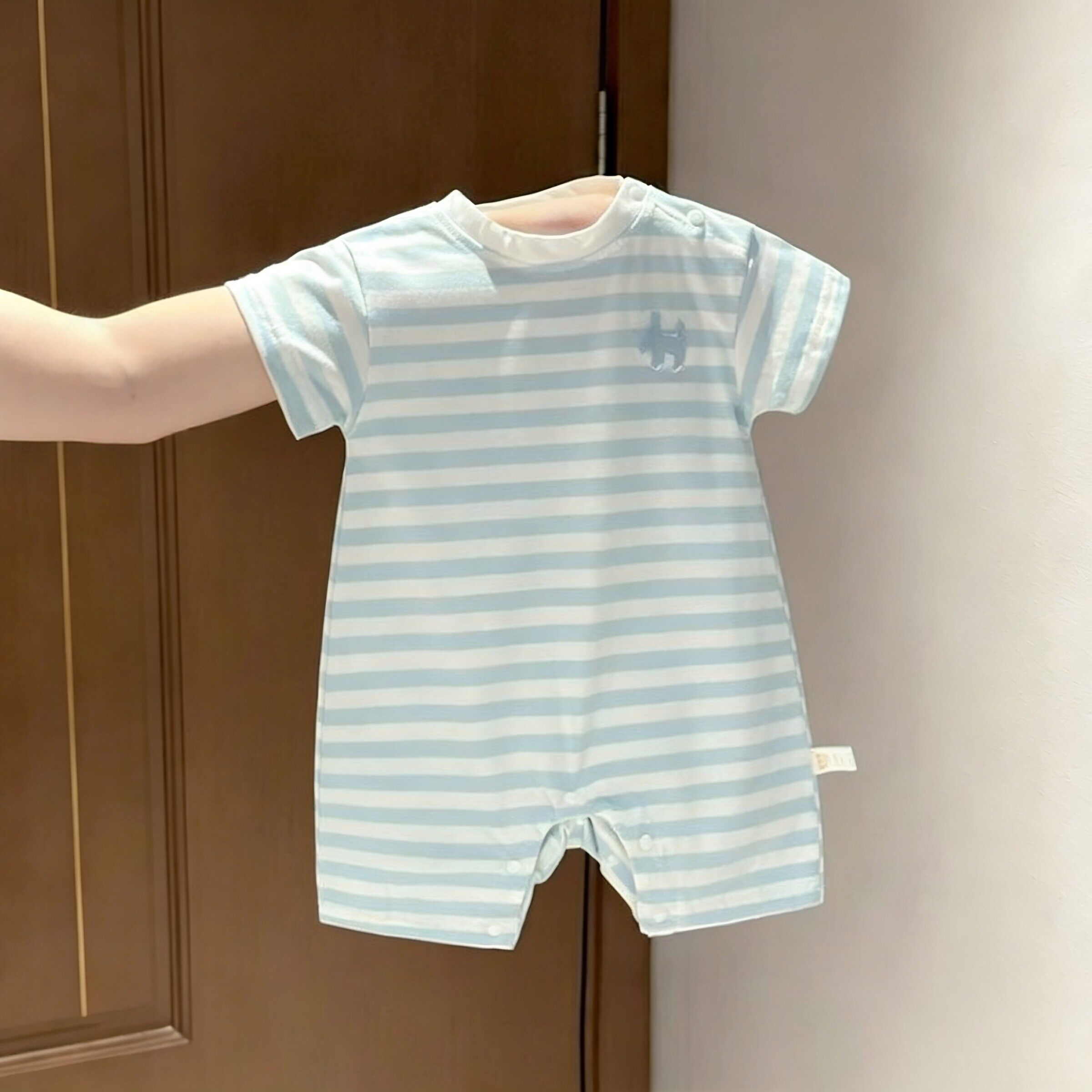 婴儿童夏季条纹连体衣超萌小熊透气哈衣男女宝宝夏装亲子家庭爬服