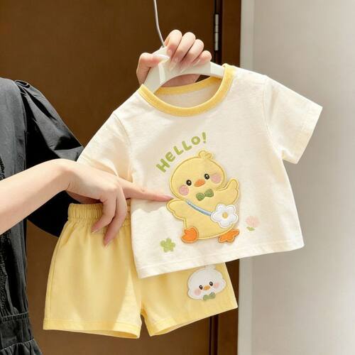 儿童夏季超萌黄鸭短袖短裤套装