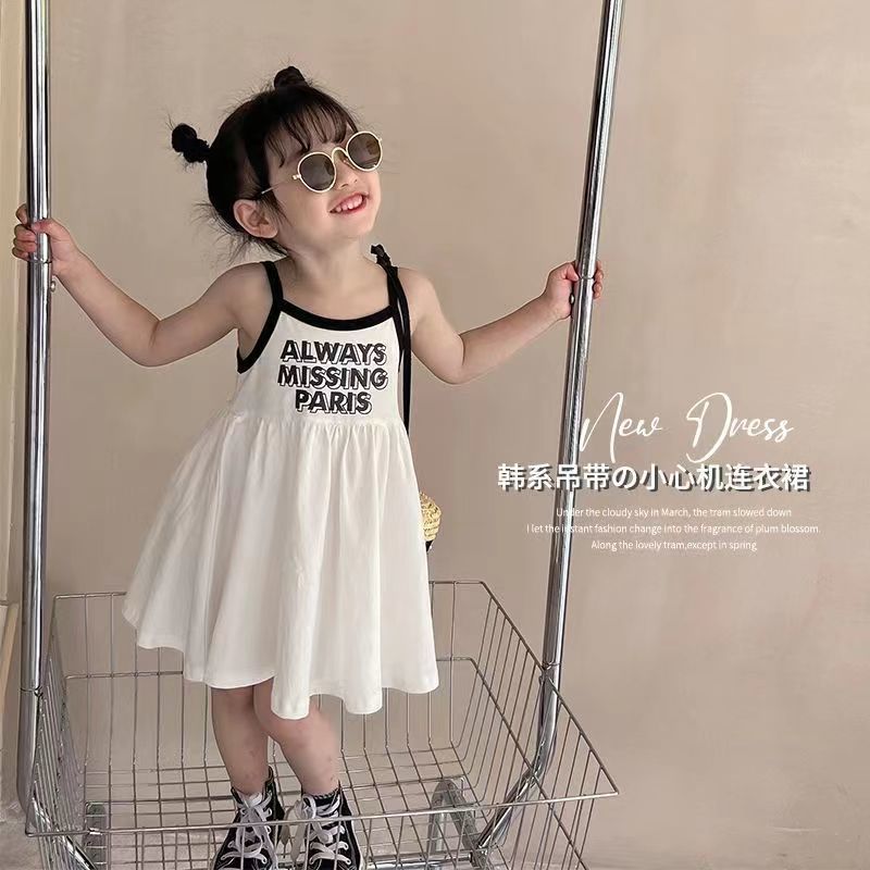 女童连衣裙2023新款夏装儿童洋气运动公主裙女宝宝印花裙吊带裙子