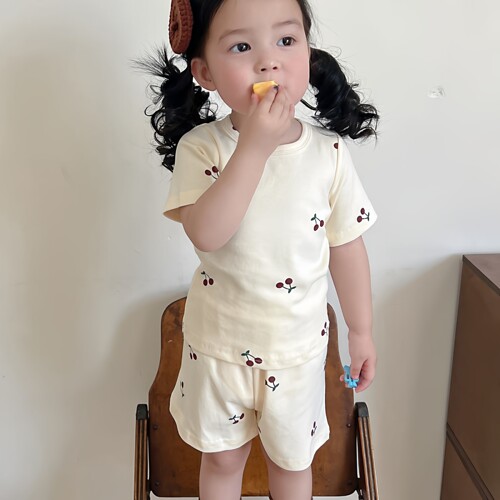 儿童夏季碎花睡1衣短袖+短裤套装