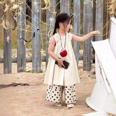 韩国童装女童叠穿2024夏季新款儿童森系花边背心吊带裙气质两件套