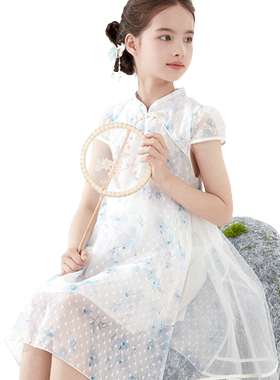 迪士尼女童旗袍裙新中式夏公主裙