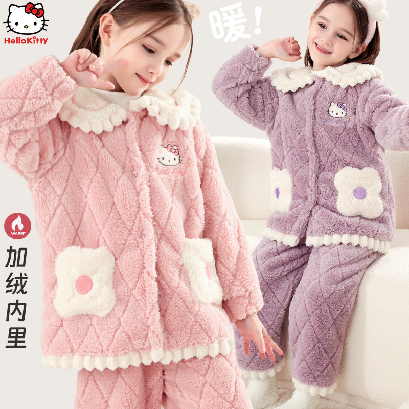 女童家居服套装秋冬2025新款洋气儿童睡衣加绒加厚女大童公主童装