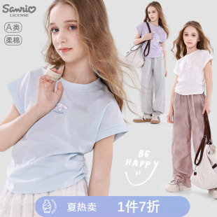 玉桂狗女童短袖t恤夏季2026新款儿童薄款上衣洋气大童打底衫童装