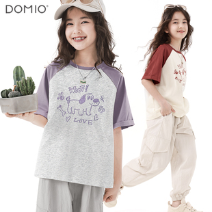 女童短袖T恤2026新款夏季儿童插肩袖上衣中大童亲子装童装背心