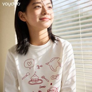 女童纯棉打底衫春秋新款儿童长袖刺绣T恤中大童休闲上衣春装