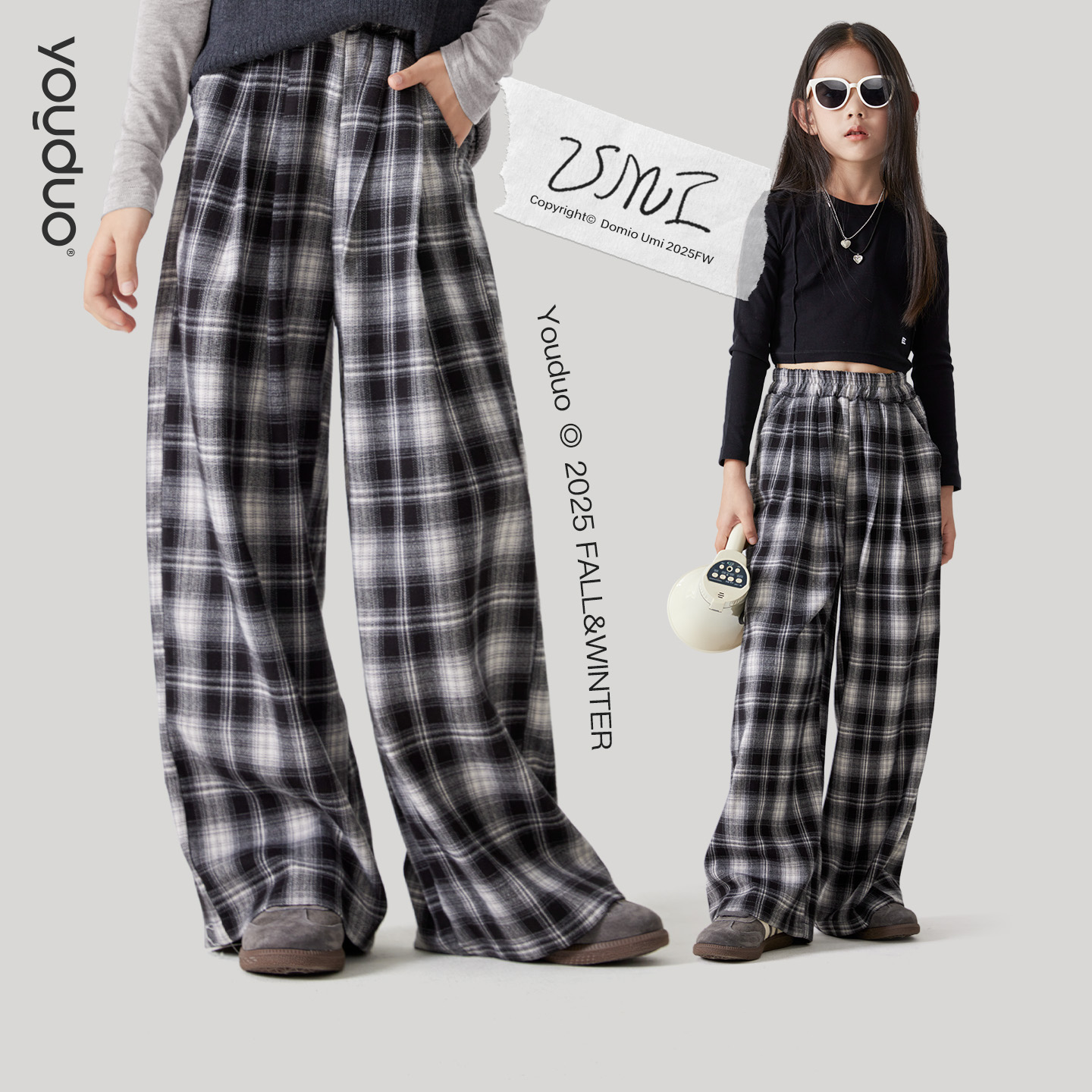 女童裤子2025秋季新款儿童休闲直通阔腿裤中大童运动裤亲子秋装