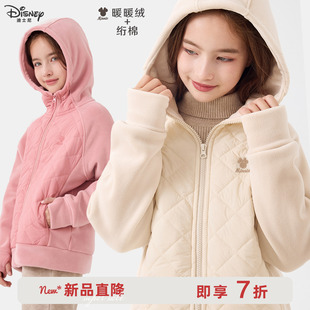 女童外套秋冬新款儿童连帽加厚卫衣中大童夹棉上衣保暖摇粒绒童装